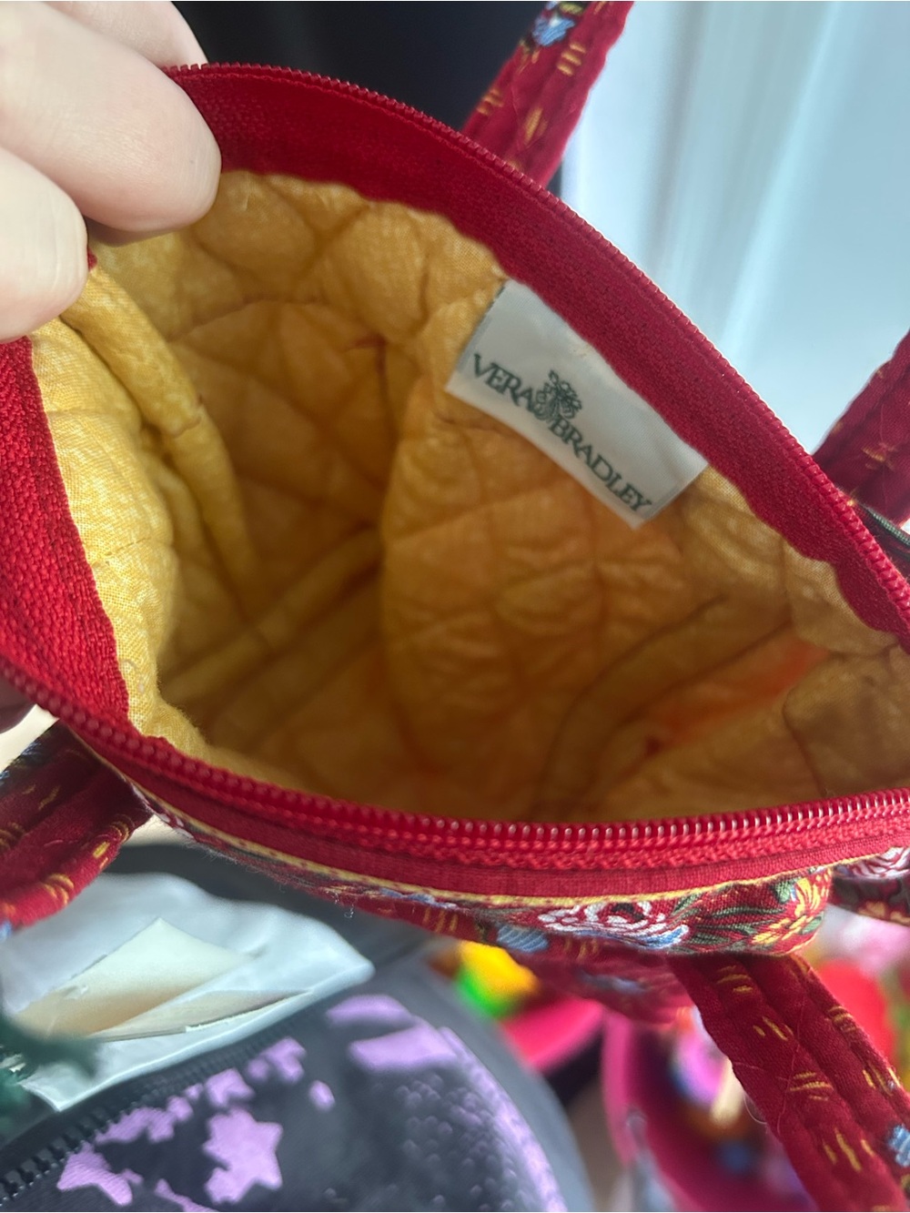 Vera Bradley Red Quilted Mini Tote with Floral Trim NWT - Picture 2 of 3